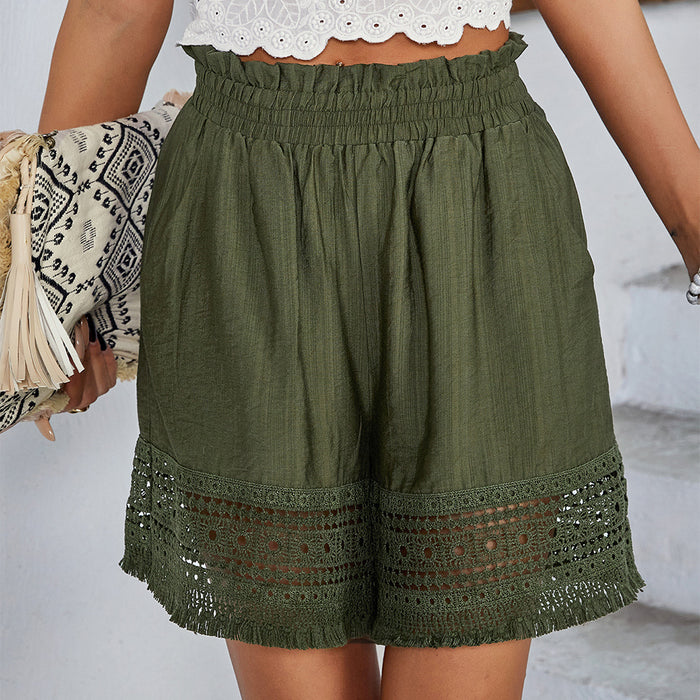 Color-Lace Stitching Wide Leg Pants Summer Hollow-out Short Casual Crochet Women-Fancey Boutique
