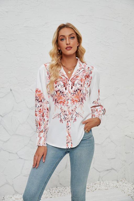 Color-White Background REDLEAF-Women Autumn Winter Printed Casual Shirt for Women-Fancey Boutique