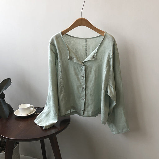 Color-Green-Minimalist Long Sleeve Thin Jacket Coat Autumn Loose Round Neck Single Breasted Top-Fancey Boutique