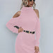 Color-Mid-Length Sweater Women Fall Winter High Neck Pullover Dress Sweater no belt-Fancey Boutique