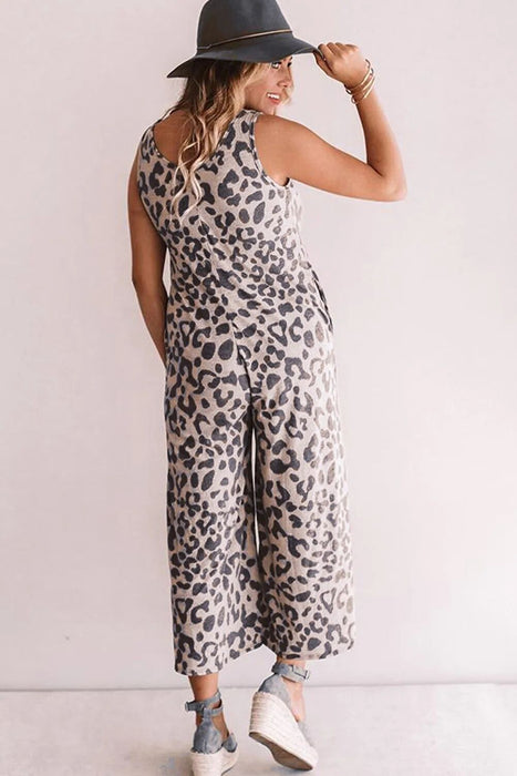 Color-Summer Women Streetwear Leopard Print Sleeveless Loose Women Jumpsuit-Fancey Boutique