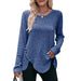 Color-royal blue-Women round-Neck Sunken Stripe Brushed Solid Color Top Long Sleeve Button T-shirt-Fancey Boutique