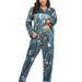 Color-Blue Leaves-Home Wear Suit Pajamas Women Satin Cardigan Long Sleeve Long Sleeve Autumn-Fancey Boutique