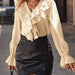 Color-Women Clothing Fall V Neck Ruffled Elegant Elegant Shirt Women-Fancey Boutique
