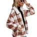 Color-Autumn Winter Zipper Collared Plush Plaid Coat Loose Office Women Outerwear-Fancey Boutique