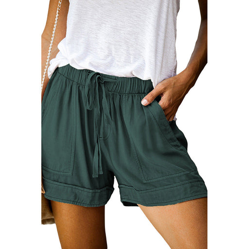 Color-Green2-Casual Tencel Shorts for Women Summer Solid Color Elastic Waist Sports Beach Pants-Fancey Boutique