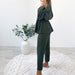 Color-Autumn Casual Set V neck Long Sleeve Waist Tight Pullover High Waist Cropped Pants Two Piece Set-Fancey Boutique