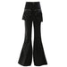 Color-Spring Summer Retro Personality Stitching Three-Dimensional Zipper Pocket False Two Piece Skirted Leggings Bell Bottom Pants-Fancey Boutique