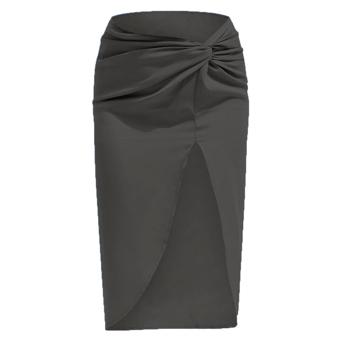 Color-Black-High Waist French Twist Irregular Asymmetric Skirt Sexy Solid Color Satin Split Package Hip with a Zipper Long Skirt for Women-Fancey Boutique