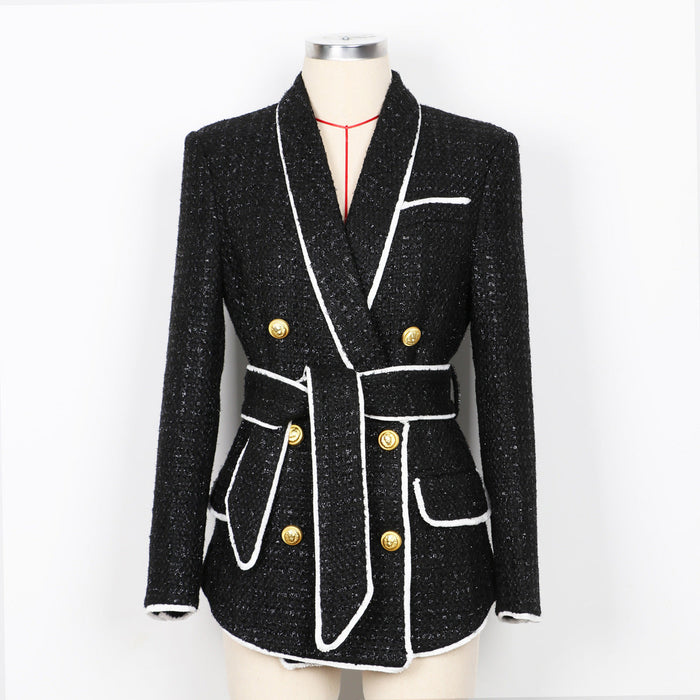 Color-Black Coat-High End Women Tweed Waist Slimming Women Business Shorts Blazer Suit Set-Fancey Boutique