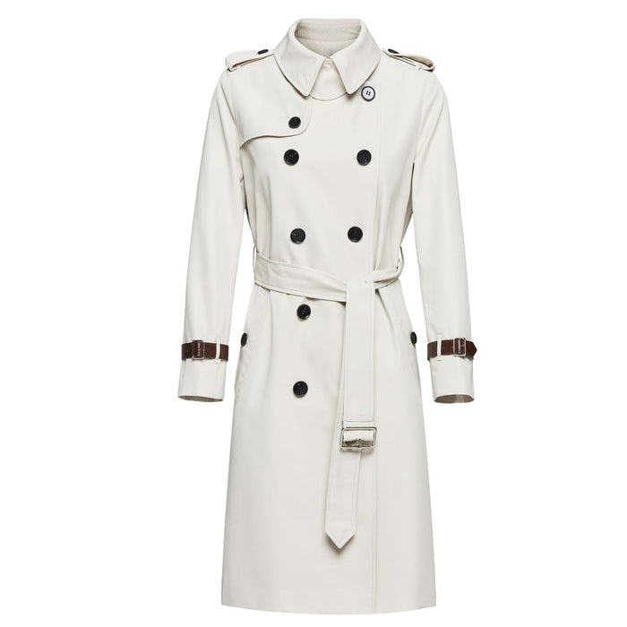 Color-Stone White-Element Autumn Winter Khaki Mid Length Trench Coat Slim Fit Slimming Elegant Trench Coat Women-Fancey Boutique