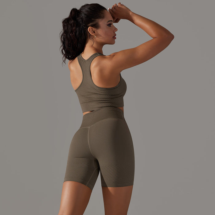 Color-Vest Shorts Suit-Deep Coffee-Yoga Wear Suit Seamless Breathable Vest Sports Underwear High Waist Hip Lift Fitness Pants Suit-Fancey Boutique