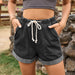 Color-Dark Grey-Tied Elastic Waist Casual Curling Denim Shorts Women-Fancey Boutique