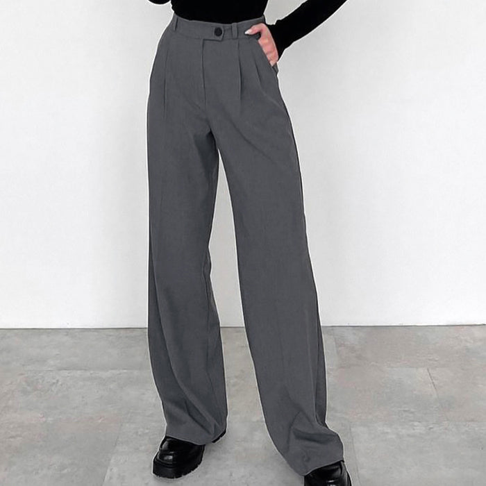 Color-Gray High Waist Straight Office Draped Trousers Autumn Casual Work Pant for Women-Fancey Boutique