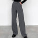 Color-Gray High Waist Straight Office Draped Trousers Autumn Casual Work Pant for Women-Fancey Boutique