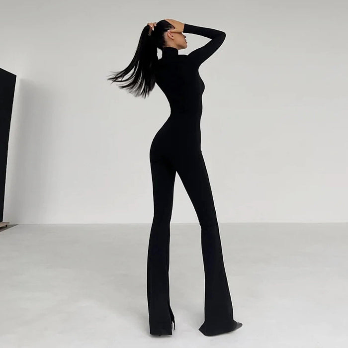 Color-Sexy Wind Black Stand Collar Slimming Slim Fit Waist Tight Casual Pants Fashionable All Match Sports One Piece Trousers-Fancey Boutique