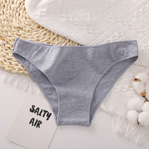 Color-Gray-Women Briefs Basic Solid Color Cotton Underwear High Slit Comfortable T-Back-Fancey Boutique