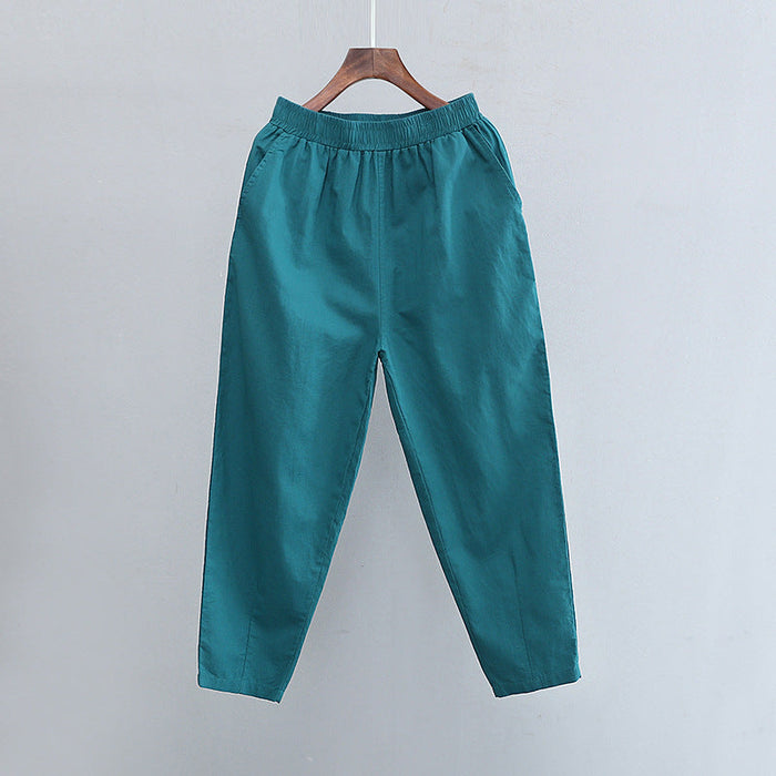 Color-Turquoise-Cotton Linen Women Clothing Spring Summer Artistic Cotton Linen Casual Pants Linen All Matching Slimming Cropped Pants Baggy Pants-Fancey Boutique