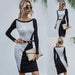 Color-Autumn Winter Color Matching Sweater Contrast Color Knitted Sweater Dress for Women Without Belt-Fancey Boutique