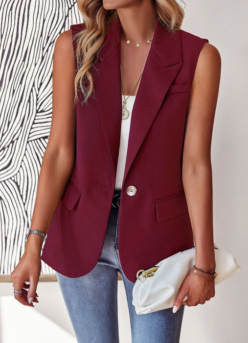 Color-Burgundy-Blazer Women Spring Summer Loose Office Sleeveless Vest-Fancey Boutique