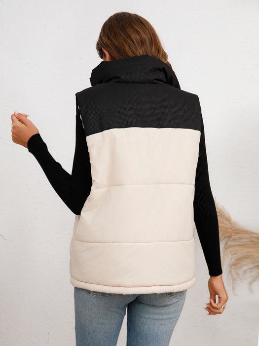 Color-Winter Coat Woman Cotton Dress Vest Zipped Stand Collar Warm Vest Coat-Fancey Boutique