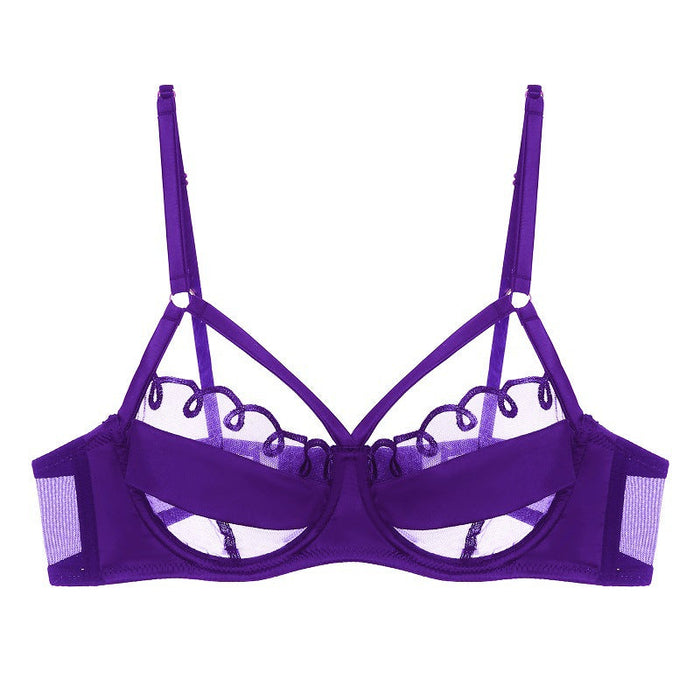 Color-Purple-Summer Underwear Women Big Breasts Show Sexy Mesh Breathable Comfortable Pure Ultra Thin Bra Set-Fancey Boutique