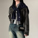 Color-Solid Color Zipper Small Loose Lapels Leather Coat Sexy Street Locomotive Casual Top-Fancey Boutique