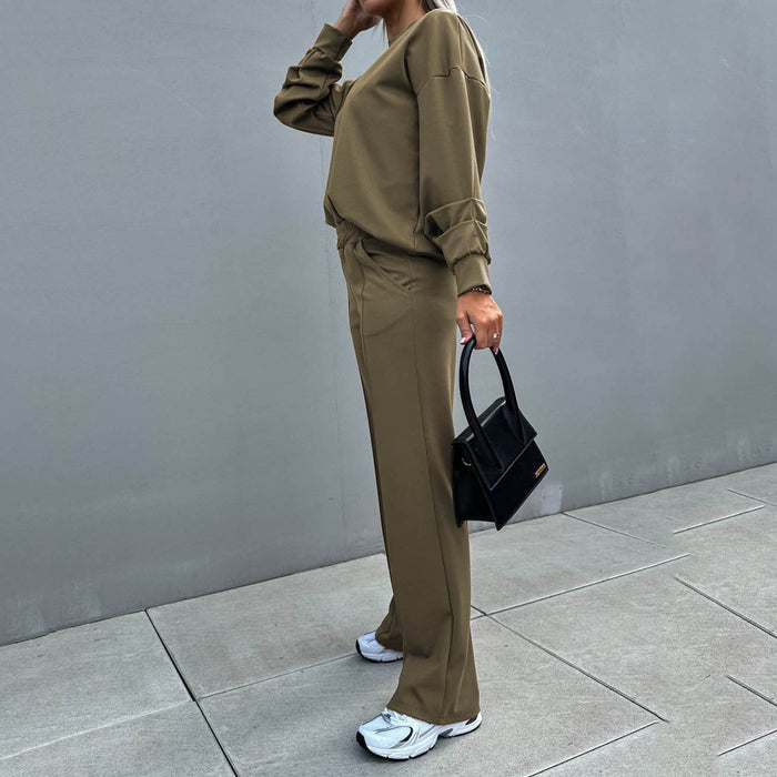 Color-Autumn Winter round Neck Sweater Top Casual Trousers Two-Piece Set Women Clothes Sweater Suit Basic-Fancey Boutique