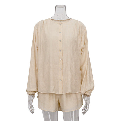 Color-Apricot-Two-Piece Suit Summer Casual Women Clothing Classic Shirt Shorts Suit for Women-Fancey Boutique