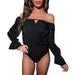 Color-Middle East Bodysuit Pure Black off-Shoulder off-the-Shoulder Hollow-out Bodysuit-Fancey Boutique