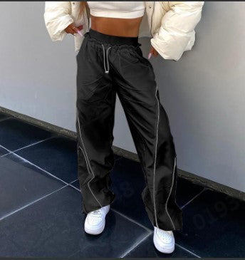 Color-Street Line Stitching Design Sexy Dance Sports Pants Elastic Waist All Match Close Ankle Tied Wide Leg Casual Pants-Fancey Boutique