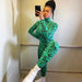 Color-Collar Tight Jumpsuit Printed Long Sleeve One Piece Trousers Hip Raise Skinny High Elastic Gym Pants-Fancey Boutique