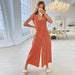 Color-Summer V neck Casual Wide Leg Solid Color Long Jumpsuit-Fancey Boutique