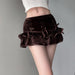 Color-Retro Brown Bow Bandage High Waist Velvet Skirt Cute Cute Curling Cake Miniskirt-Fancey Boutique