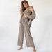 Color-Autumn Knitted French Ice Silk Rib Chest Wrap Underwear Comfortable Women Pajamas Three Piece Home Wear Women-Fancey Boutique