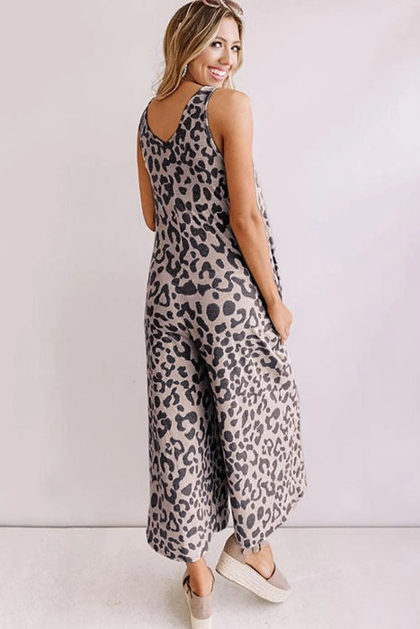 Color-Summer Women Streetwear Leopard Print Sleeveless Loose Women Jumpsuit-Fancey Boutique