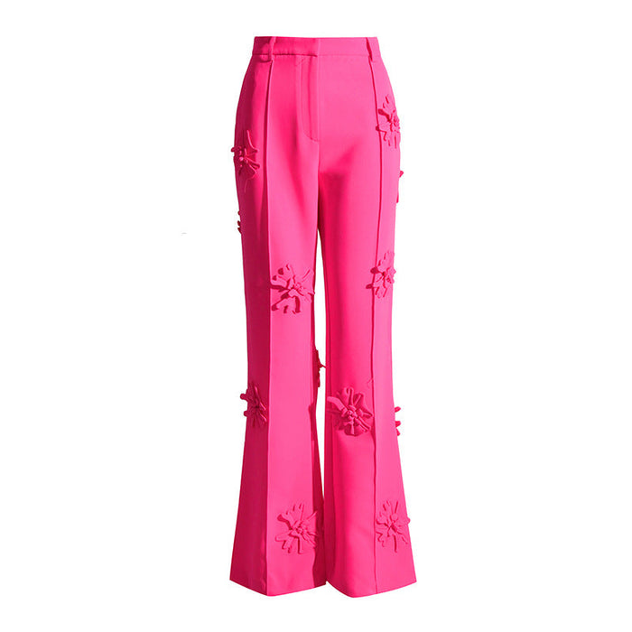 Color-Wide Leg Pants Pants Spring High Waist Drooping Three Dimensional Floral Decoration Bootcut Pants Work Pant-Fancey Boutique