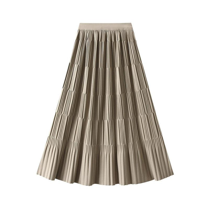 Color-Mid Length Pleated Draping Skirt for Women Autumn Winter A line High Waist Skirt-Fancey Boutique