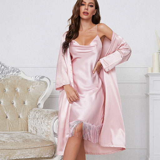 Color-Pajamas Women Spring Autumn Thin Two Piece Sexy Home Wear Suit Casual Loose Sling Nightgown-Fancey Boutique