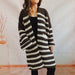 Color-Autumn Winter Loose Striped Pocket Mid Length Knitted Sweater Cardigan Coat-Fancey Boutique