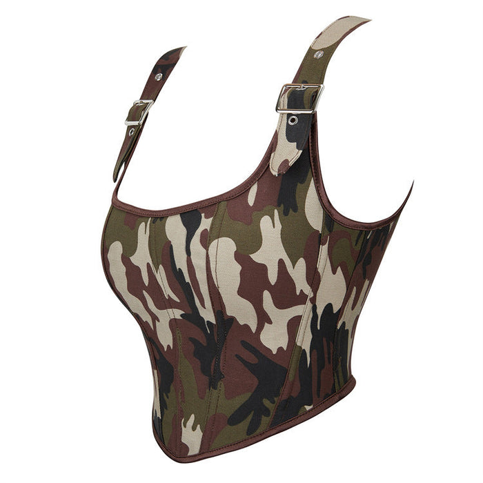 Color-Camouflage Adjustable Shoulder Strap Women Tube Top Push up Top-Fancey Boutique