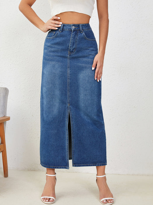 Color-Casual Retro Denim Long Skirts-Fancey Boutique