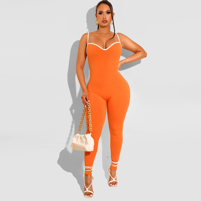 Color-Sports Women Wear Multi Color Edge Sexy Suspender Trousers Jumpsuit Summer-Fancey Boutique