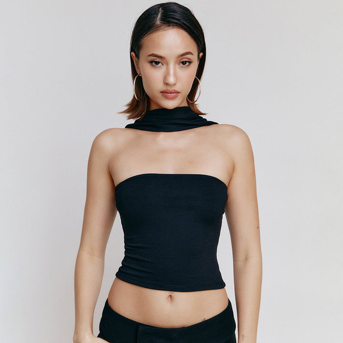 Color-Fall Arrival Women Clothing Sexy Satin All Match off Neck Tube Top Halter Small Top-Fancey Boutique