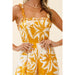 Color-Bohemian Women Clothing Summer Ruffled Shoulder Strap Palm Print Casual Mid-Length Jumpsuit-Fancey Boutique