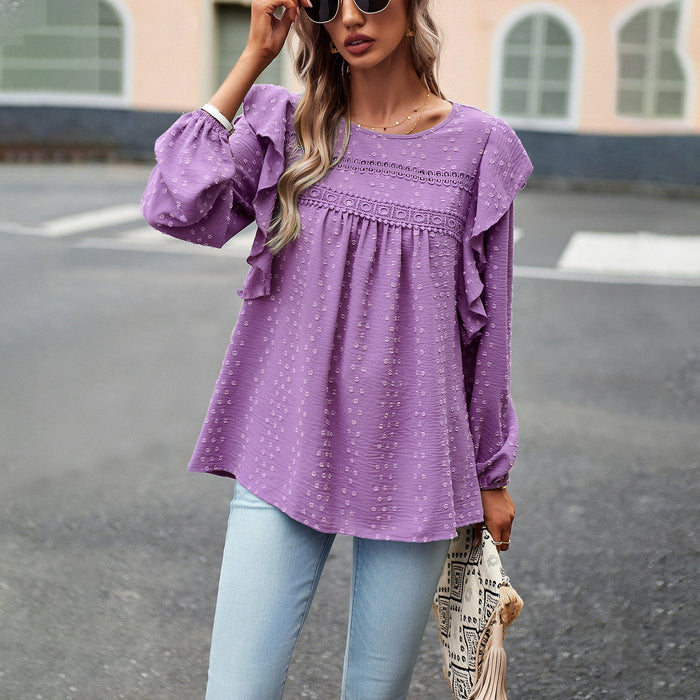Color-Purple-Design Solid Color Shirt Women Autumn Winter Casual Long Sleeve Top-Fancey Boutique