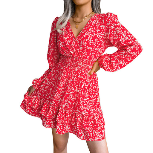 Color-Red-Spring Summer Women Clothing Sexy Floral Chiffon Dress Women-Fancey Boutique