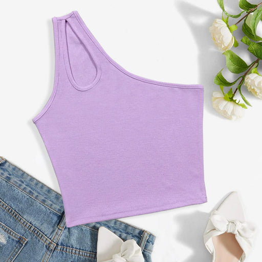 Color-Summer Arrival Women Clothing Hollow out One Shoulder Sleeveless Top Rib Short Vest-Fancey Boutique