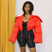 Color-Red-Women Clothing Autumn Winter Solid Color Fur Collar Long Sleeve Zipper Short Cotton Jacket Top-Fancey Boutique
