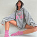 Color-Street Worn Looking Washed-out Broken Letters Printed Hoodie Women Autumn Lazy Loose Pocket Coat-Fancey Boutique